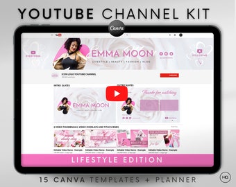 Youtube Channel Kit | Youtube Banner, Intro, Outro, Video Overlay, Thumbnails | Professional Youtube Branding Kit Editable Canva Templates