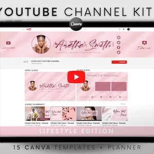 Youtube Channel Kit | Youtube Banner, Intro, Outro, Video Overlay, Thumbnails | Professional Youtube Branding Kit Editable Canva Templates