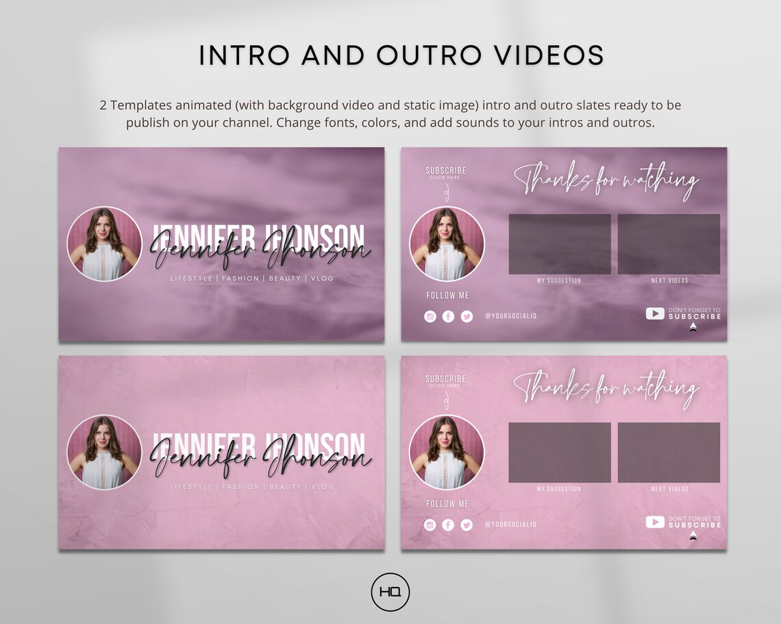 Youtube Channel Kit Pink | Youtube Banner, Intro, Outro, Video Overlay ...