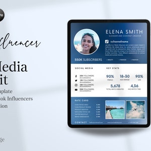 Media Kit Template Canva for Tiktok Influencer | One Page Media Kit |  Include rate sheet and rate card | Influencer Media Kit