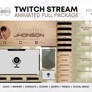 Twitch Overlay Package Brown Edition | Twitch Transition Overlays Animated, Panels, Scenes, Alerts, Banner | Cute Twitch Overlay Animated