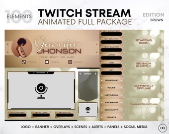 Twitch Overlay Package Brown Edition | Twitch Transition Overlays Animated, Panels, Scenes, Alerts, Banner | Cute Twitch Overlay Animated