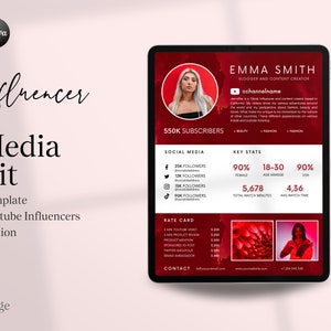 Media Kit Template Canva für Youtube Influencer | One Page Media Kit | Inklusive Preisblatt und Preisliste | Influencer Media Kit
