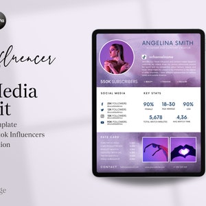 Media Kit Template Canva for Tiktok Influencer | One Page Media Kit |  Include rate sheet and rate card | Influencer Media Kit