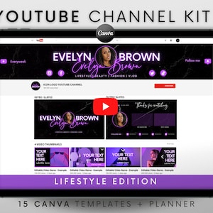 Youtube Channel Kit | Youtube Banner, Intro, Outro, Video Overlay, Thumbnails | Professional Youtube Branding Kit Editable Canva Templates