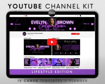 Youtube Channel Kit | Youtube Banner, Intro, Outro, Video Overlay, Thumbnails | Professional Youtube Branding Kit Editable Canva Templates