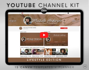 Youtube Channel Kit | Youtube Banner, Intro, Outro, Video Overlay, Thumbnails | Professional Youtube Branding Kit Editable Canva Templates