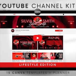 Youtube Channel Kit | Youtube Banner, Intro, Outro, Video Overlay, Thumbnails | Professional Youtube Branding Kit Editable Canva Templates