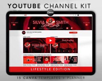 Youtube Channel Kit | Youtube Banner, Intro, Outro, Video Overlay, Thumbnails | Professional Youtube Branding Kit Editable Canva Templates