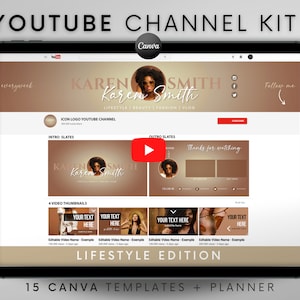 Youtube Channel Kit | Youtube Banner, Intro, Outro, Video Overlay, Thumbnails | Professional Youtube Branding Kit Editable Canva Templates