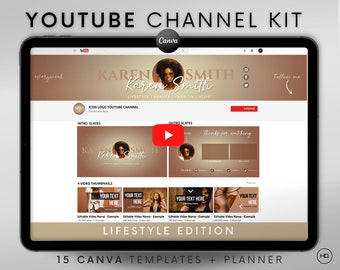 Youtube Channel Kit | Youtube Banner, Intro, Outro, Video Overlay, Thumbnails | Professional Youtube Branding Kit Editable Canva Templates