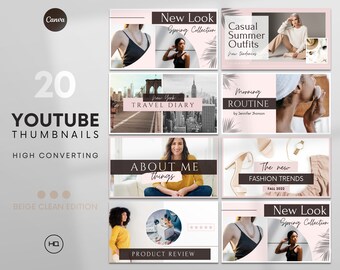 Youtube Thumbnail Kit | 20 Personalisierte Thumbnail Vorlagen | Youtube Branding Kit | Bearbeitbare Canva-Vorlagen