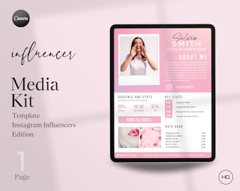 Media Kit template Canva for Instagram | One Page Media Kit | Influencer Media Kit with rate sheet and rate card | Social Media Kit.