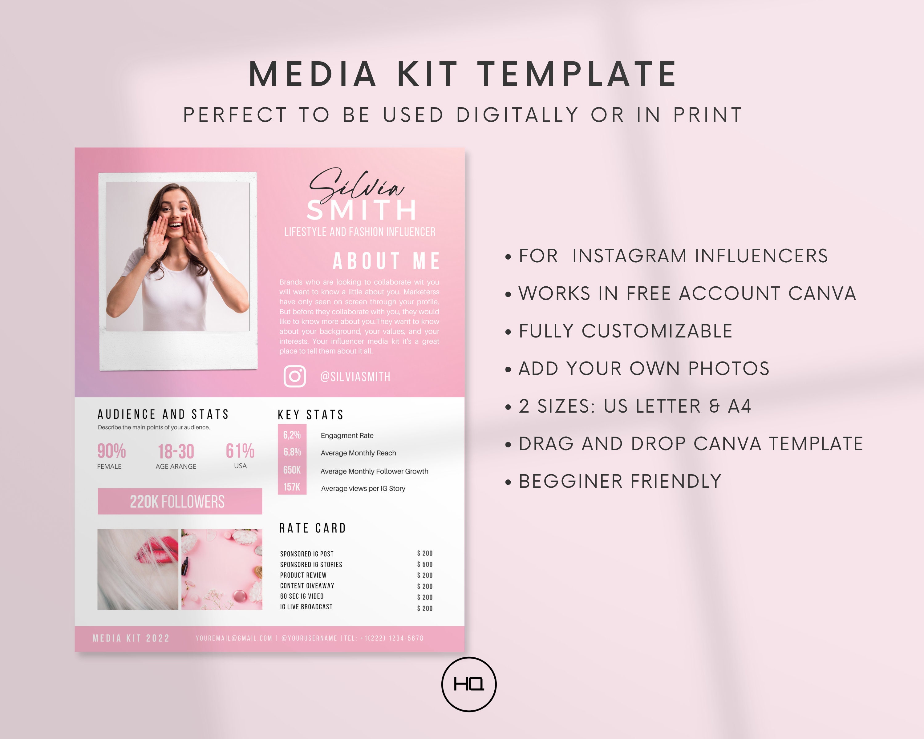Media Kit Template Canva for Instagram One Page Media Kit - Etsy