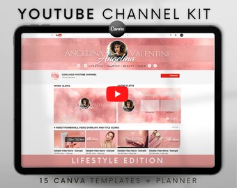 Youtube Channel Kit | Youtube Banner, Intro, Outro, Video Overlay, Thumbnails | Professional Youtube Branding Kit Editable Canva Templates