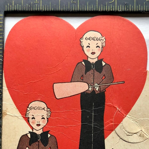 ROSEN LOLLIPOP HOLDER, Die Cut Valentine Advertising piece estimated from the 1930’s. Wonderful Graphic of a Small and Tall child.