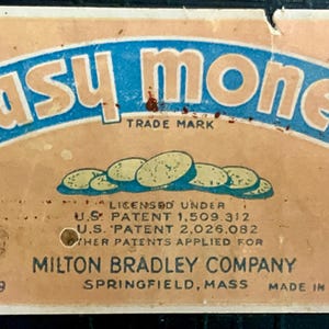 EASY MONEY a Milton Bradley Game. Original Board and Box of Game Pieces. 1939