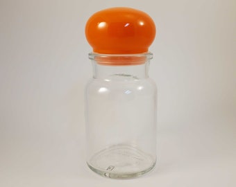 Orange and Clear Glass Bubble Top Vintage Apothecary Jar Made in Belgium