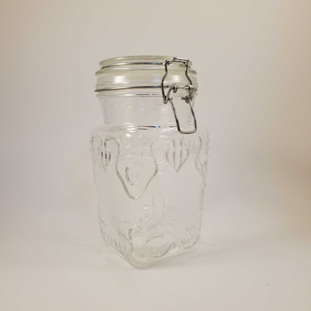 Vintage Glass Storage Jar With Flip Lid Etsy