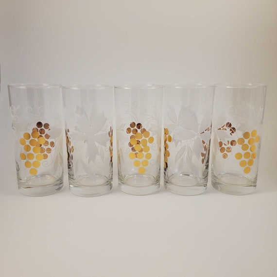 Vintage Drinking Glasses With Gold Grapevine Motif Set of 5 Etsy