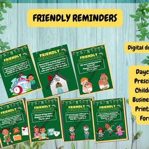 FRIENDLY REMINDERS/Daycare, Preschool, Childcare Business/ 12 Printable Forms