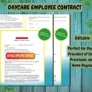 DAYCARE EMPLOYEE CONTRACT/ / Editable/ Perfect for Daycare Providers of Centers, Preschools, and In Home Daycares