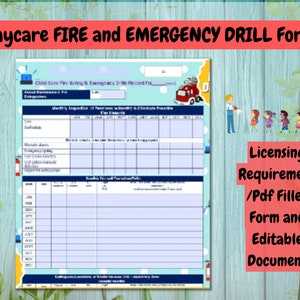 Daycare FIRE and EMERGENCY DRILL Form/Licensing Requirement/Pdf Filler Form and Editable Document