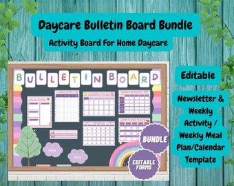 Rainbow Daycare Bulletin Board Kit: Editable Newsletter, Meal Plan (Printable PDF)