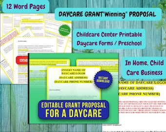 DAYCARE GRANT&quot;Winning&quot; PROPOSAL / Childcare Center Printable Daycare Forms /  Preschool, In Home, Child Care Business, 12 Word Pages