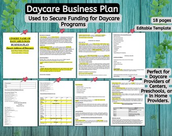 DAYCARE BUSINESS PLAN/Business Plan Template, Childcare Provider Forms, Editable Templates for Business Loans