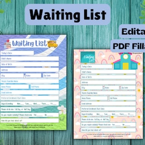 Daycare Waiting List / Wait List Request Form / Editable & Fillable PDF Form / Perfect for Daycare / Childcare / Preschool / In Home Daycare