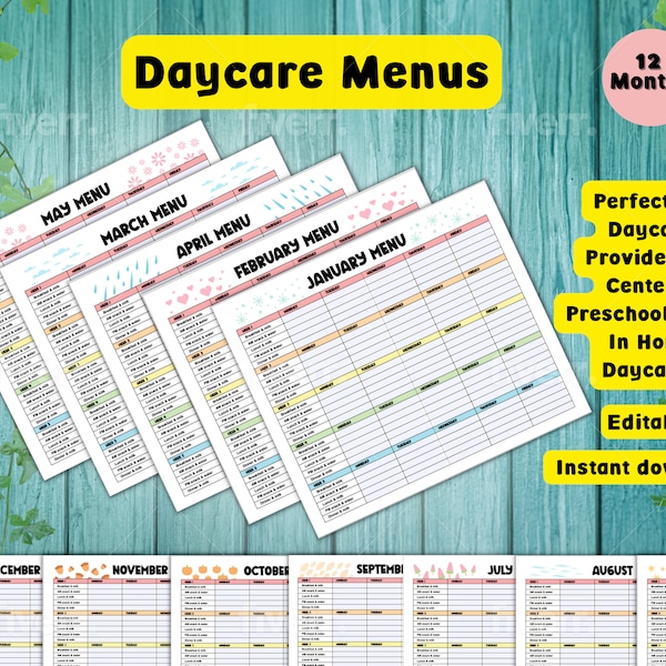 Daycare Menu Template Etsy Daycare Menu Template Etsy