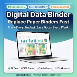 Digital Data Binder Spreadsheet | Teacher Student Data Tracker | SPED Progress Monitoring Tool | Google Sheets Excel