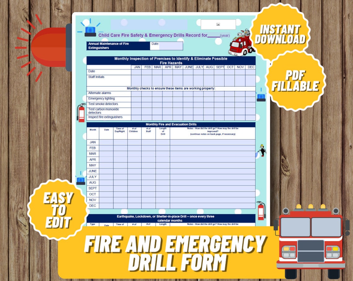 Daycare FIRE and EMERGENCY DRILL Form/licensing Requirement/pdf Filler