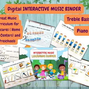 Digital INTERACTIVE MUSIC BINDER/Treble Bass Clef/ Piano Note/Great Music Curriculum for Daycares ( Home and Centers) and Preschools