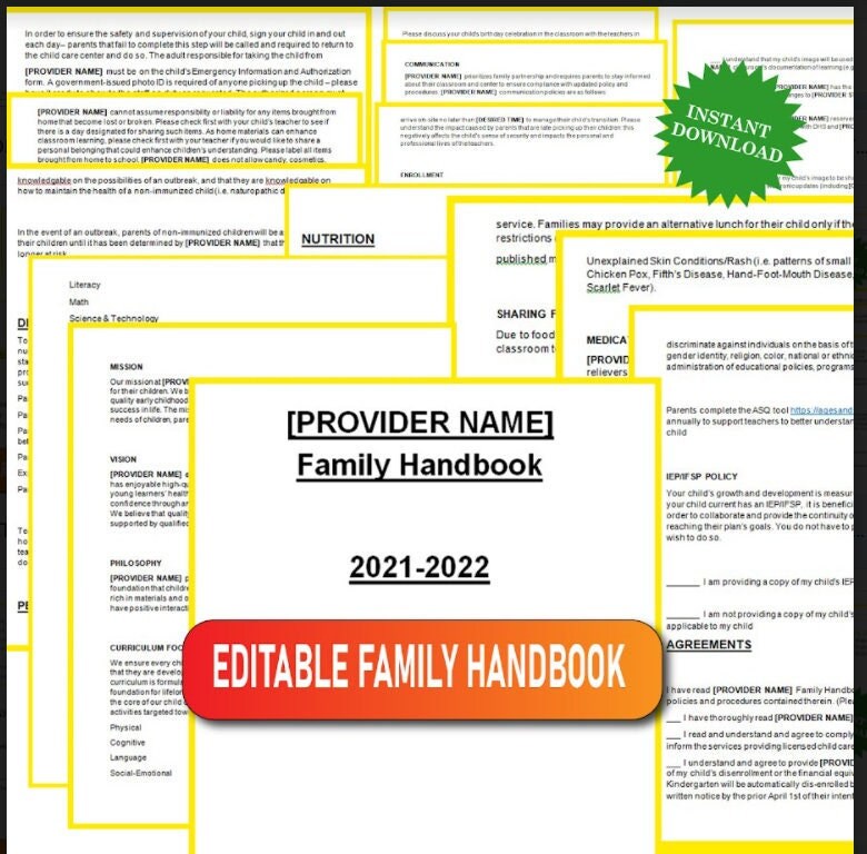 Editable Daycare Family Handbook Template (digital Download) - Etsy