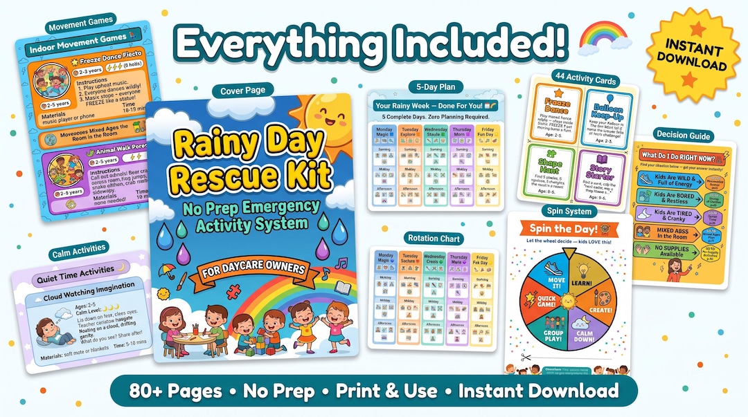 Rainy Day Activities for Daycare, No Prep Preschool Activity Kit ...