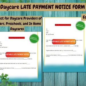 Daycare LATE PAYMENT NOTICE Form/Editable / Perfect for Daycare Providers of Centers, Preschools, and In Home Daycares