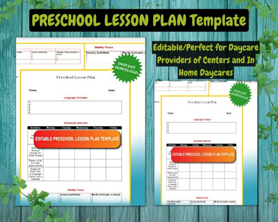 PRESCHOOL LESSON PLAN Template/ Editable / Perfect for Daycare | Etsy