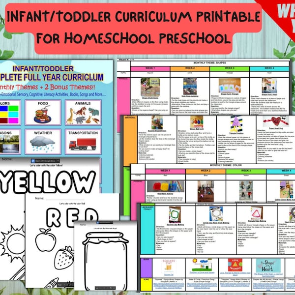 WHOLE YEAR Infant/Toddler Curriculum Printable for homeschool preschool, Monthly themed weeks, 12 months of curriculum