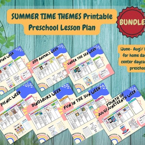 SUMMER TIME THEMES Printable Preschool Lesson Plan (June- Aug)/ Perfect for home daycare, center daycare, and preschools