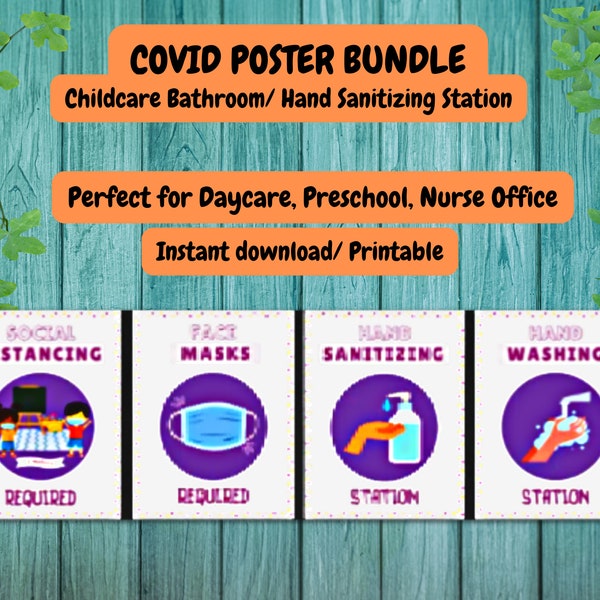 COVID POSTER BUNDLE/| Perfect for Daycare, Preschool, Nurse Office/Childcare Bathroom/ Hand Sanitizing Station