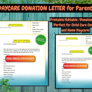 CARTA DE DOAÇÃO DE CRECHE para pais/ Imprimível/Editável/Formulário de doação/Perfeito para creches e creches domiciliares