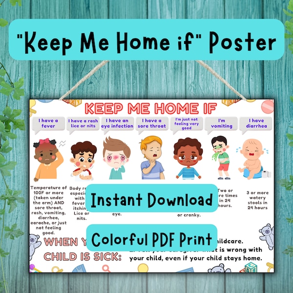 Keep Me Home If Poster Sign For Daycare | Notice When Child Is Sick Instant Download | Creative Visual poster | When To Keep child At Home