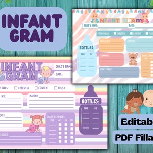 Grammo infantile / Tracker per l'assistenza all'infanzia / Note sulla babysitter / PDF compilabile / Registro dell'assistenza all'infanzia / Tracker stampabile / Foglio giornaliero per neonati / Report dell'asilo nido