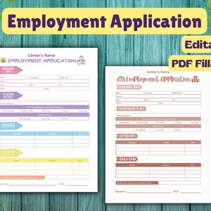 Daycare Employment Application  / Editable & Fillable PDF / Perfect for Daycare Centers / Application Form For Daycare / Child Care Business