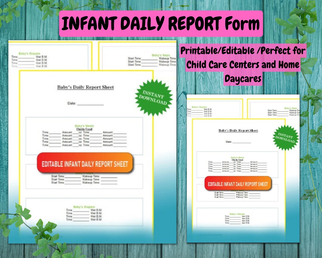 INFANT DAILY REPORT Form / Editable/ Perfect for Daycare Providers of