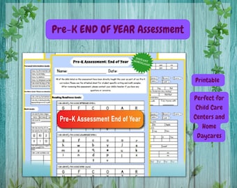 Pre-K End of Year Assessment: Printable Skills Checklist (Digital Download)