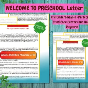 BEM-VINDO À PRÉ-ESCOLA Carta/Editável/Perfeita para creches de pré-escolas e creches