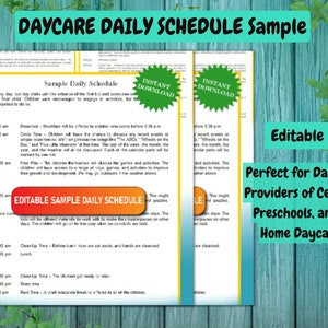 DAYCARE DAILY SCHEDULE Sample/Editable / Perfect for Daycare Providers of Centers, Preschools, and In Home Daycares